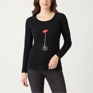 Vtg Sonia Rykiel Paris Black Long Sleeve Blouse Top Red Flower S Whimsicore Y2K